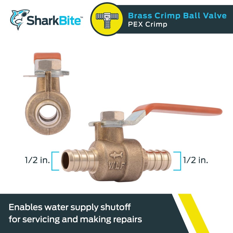 SharkBite 1/2 Inch Crimp Ball Valve, Brass Plumbing Fitting, PEX Pipe, PE-RT, 22461LFA - Image 2